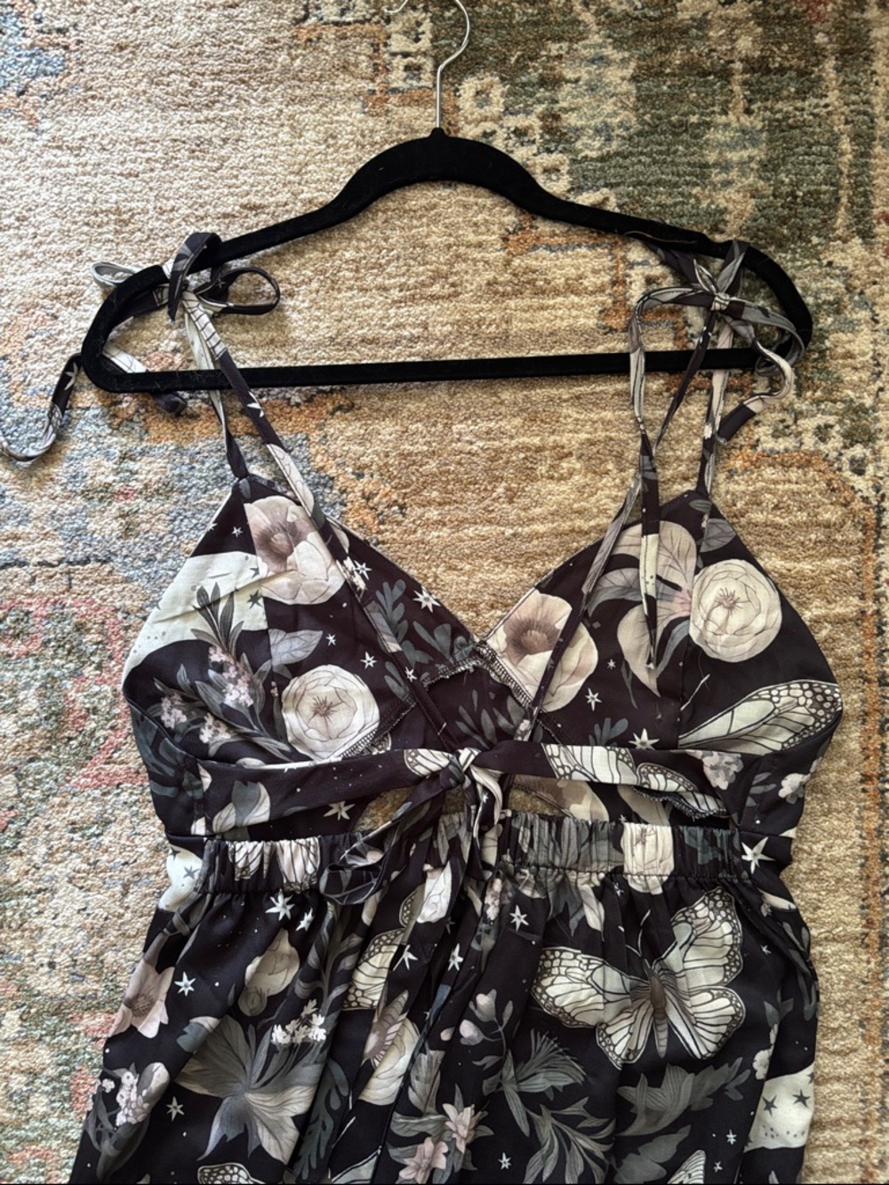 Black Floral & Butterfly Cutout Pantsuit - Picture 3 of 3